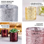6-Pack Mercury Glass Candle Holders Shiny Gold with Geometric Design - Votive Tealight Holders 3"