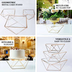 Metal Cake Stand Geometric Pedestal Riser Design Gold with Square Glass Top - Display Centerpiece 12"