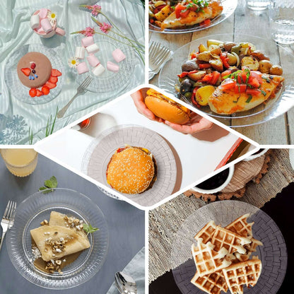 10 Pack 7" White Basketweave Rim Plastic Salad Dessert Plates, Round Disposable Appetizer Plates