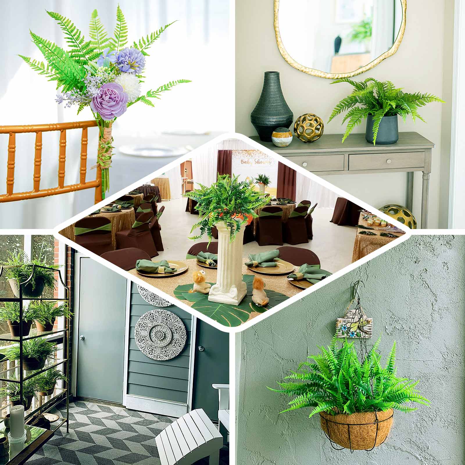 2 Stems 19" Green Artificial Boston Fern Leaf Plant Indoor Faux Spray