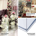 Set of 5 Silver Mirror Finish Acrylic Display Boxes, Pedestal Risers with Interchangeable Lid and Base - 12",16",24",32",40"