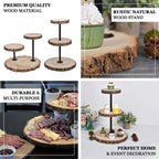 3-Tier Wooden Cheese Board Stand Tower Design Natural Wood Slice - Rustic Cupcake Centerpiece with Assembly Tools 19"