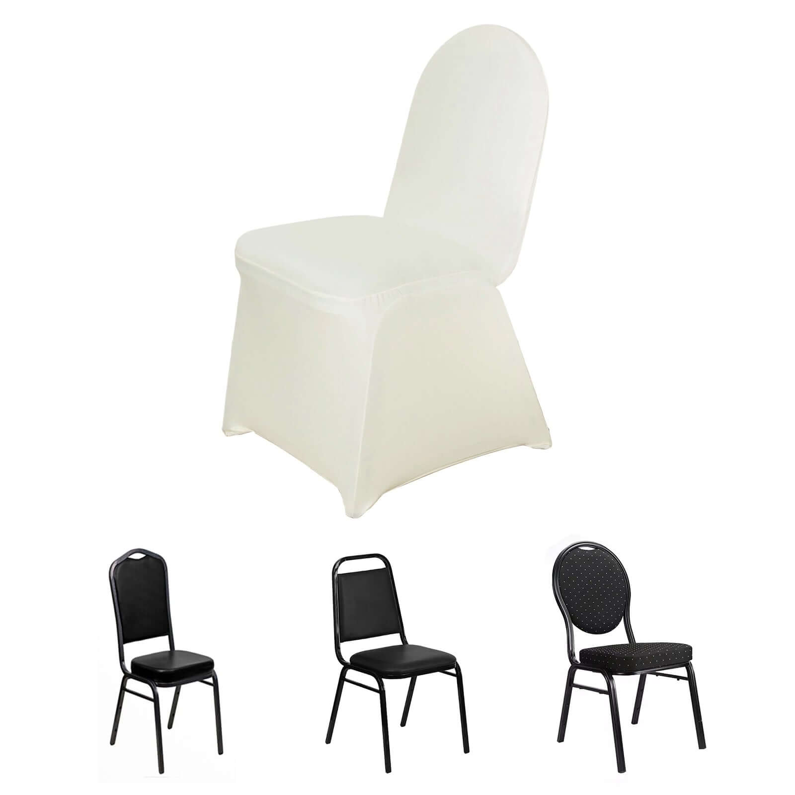 Spandex Chair Cover for Banquet Chairs Ivory - Stretch 160GSM Fabric with Slip-On Slipcover