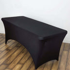 Stretch Spandex 6ft Rectangle Tablecloth Black - Durable Form-Fitting Table Cover for Events & Presentations