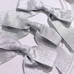 50 Pcs 4" Nylon Ribbon Bows With Twist Ties, Gift Basket Party Favor Bags Decor - Silver Glitter Design
