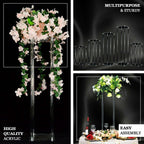 Acrylic Floor Vase Flower Stand with Square Mirror Base Clear - Durable Wedding Column Centerpiece for Events 40"