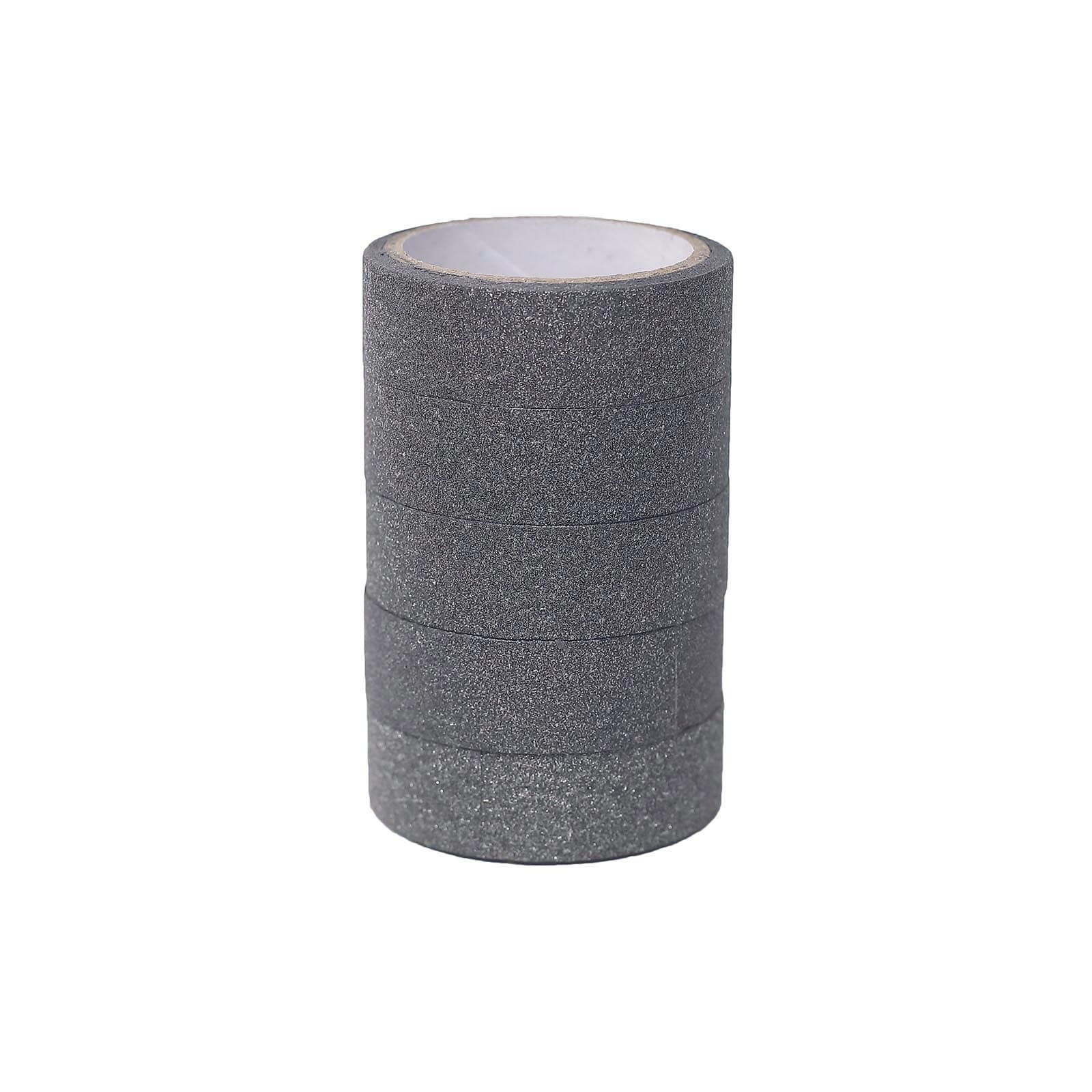 5 Pack 0.5"x5 Yards Charcoal Gray Washi DIY Craft Glitter Tape