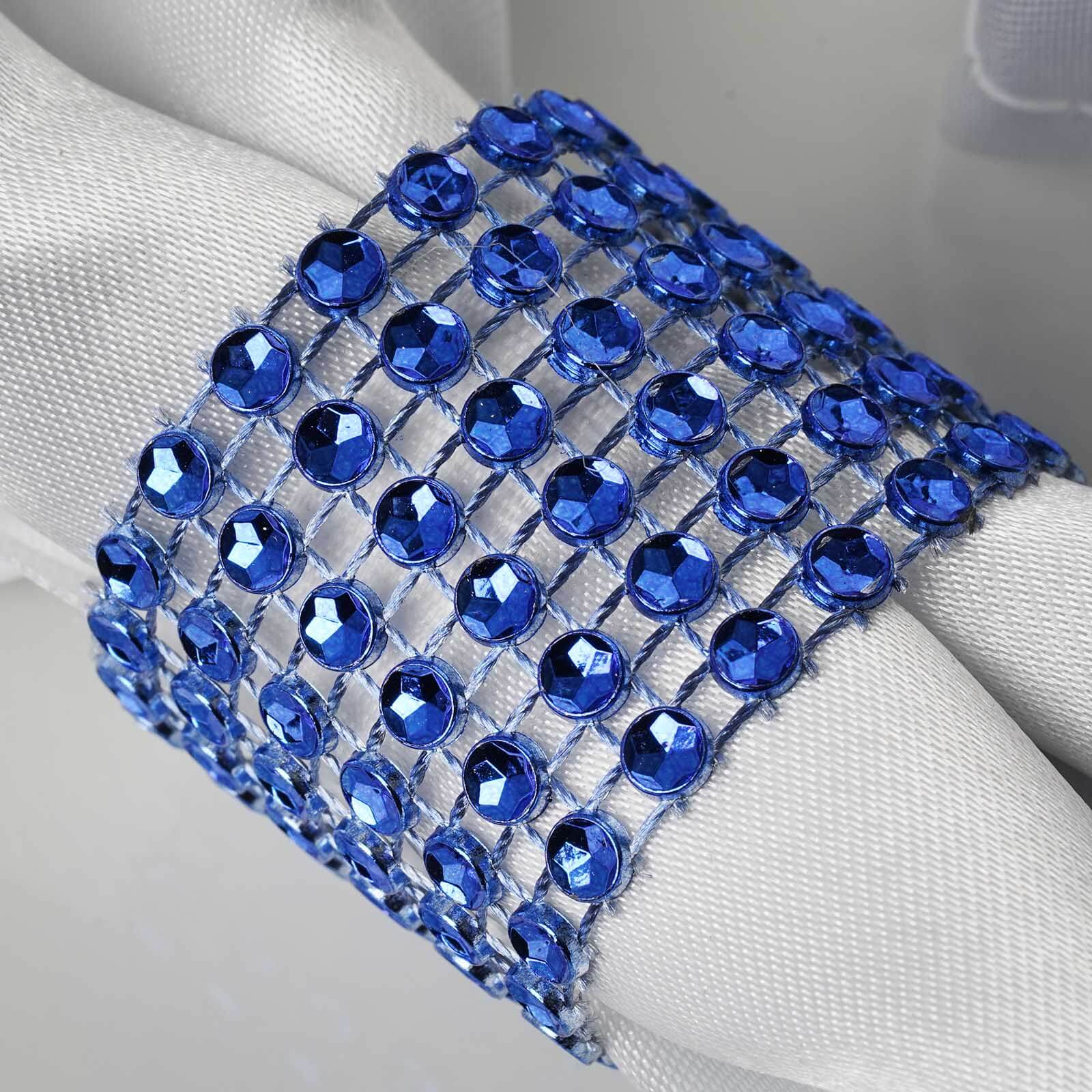 10 Pack Rhinestone Napkin Rings with Velcro Brooch Buckle Royal Blue - Stylish Design for Chair Sashes