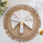 4-Pack Placemats Fringe Edge Design Natural Jute Round - Rustic Boho Chic Burlap Table Decor 16"