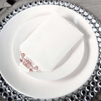 20 Pack White Linen-Feel Dinner Paper Napkins with Rose Gold Floral Print, Premium Cloth-Like Airlaid Disposable Napkins, Soft and Absorbent Guest Towels