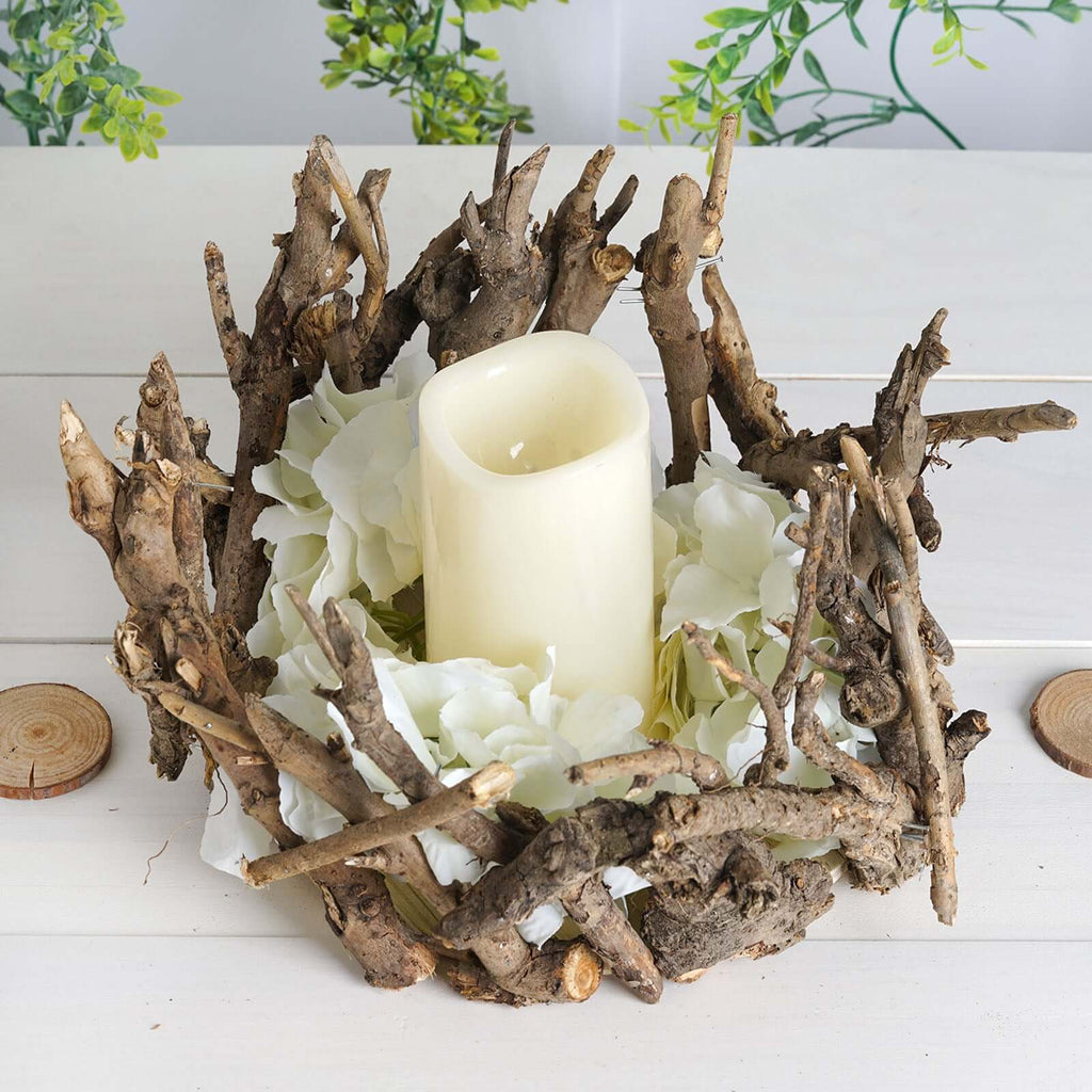 Natural Wooden Candle Holder Centerpiece - Rustic Mini Flower Vase for Events & Tables 6"