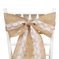 Natural Burlap Chair Sash 5"x108" with Lace Hessian Jute - Rustic Bow Design for Weddings & Gatherings