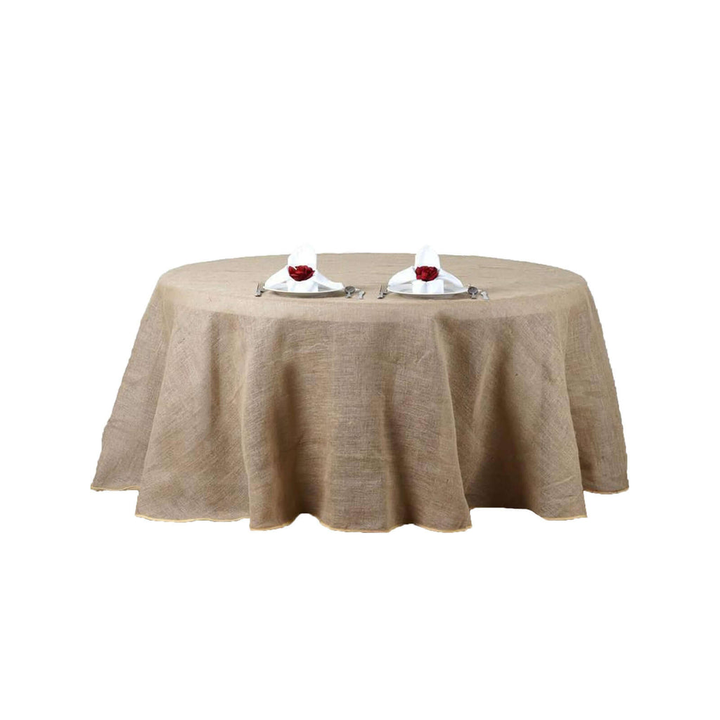 Burlap Jute 120" Round Tablecloth Natural - Rustic Boho Chic Seamless Table Linen