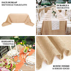 Faux Burlap Jute 90"x132" Rectangle Tablecloth Natural - Rustic Seamless Event Table Linen