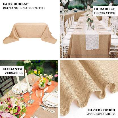 Faux Burlap Jute 60"x102" Rectangle Tablecloth Natural - Rustic Event Table Linen