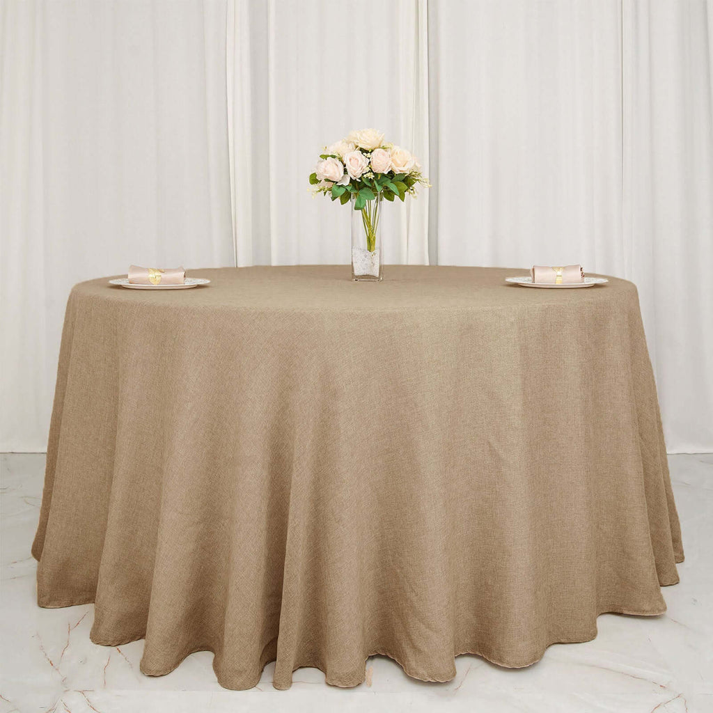 Faux Burlap Jute 108" Round Tablecloth Natural - Rustic Event Table Linen