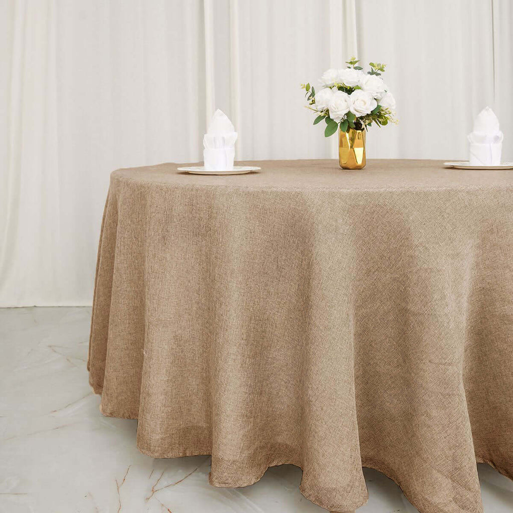 Faux Burlap Jute 120" Round Tablecloth Natural - Rustic Seamless Event Table Linen