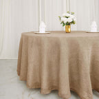 Faux Burlap Jute 120" Round Tablecloth Natural - Rustic Seamless Event Table Linen