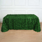 Taffeta 90"x156" Rectangle Tablecloth Green | 3D Leaf Petal Design Seamless Table Cover