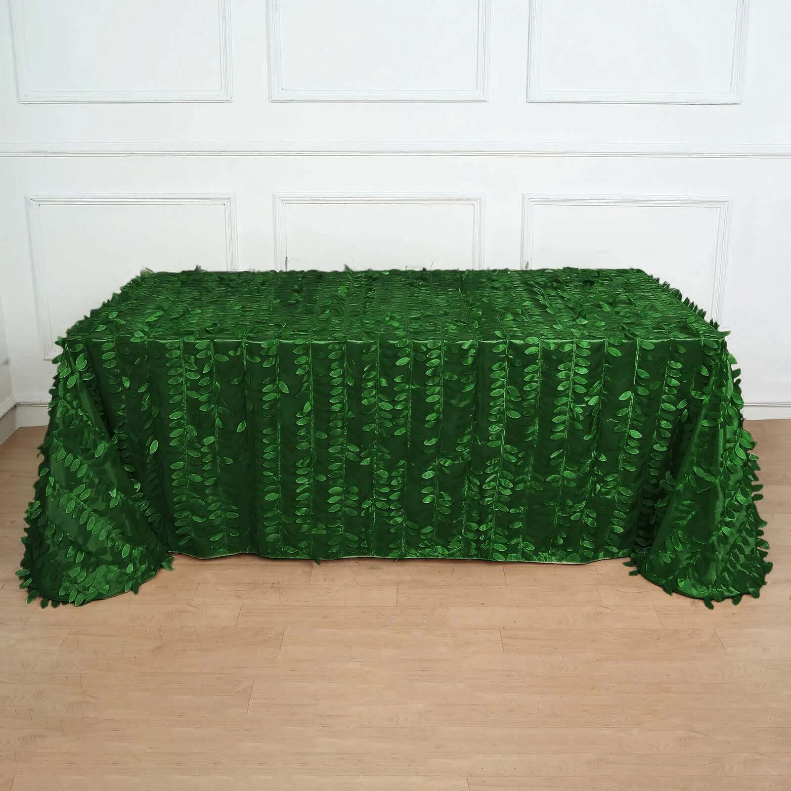 Taffeta 90"x156" Rectangle Tablecloth Green | 3D Leaf Petal Design Seamless Table Cover