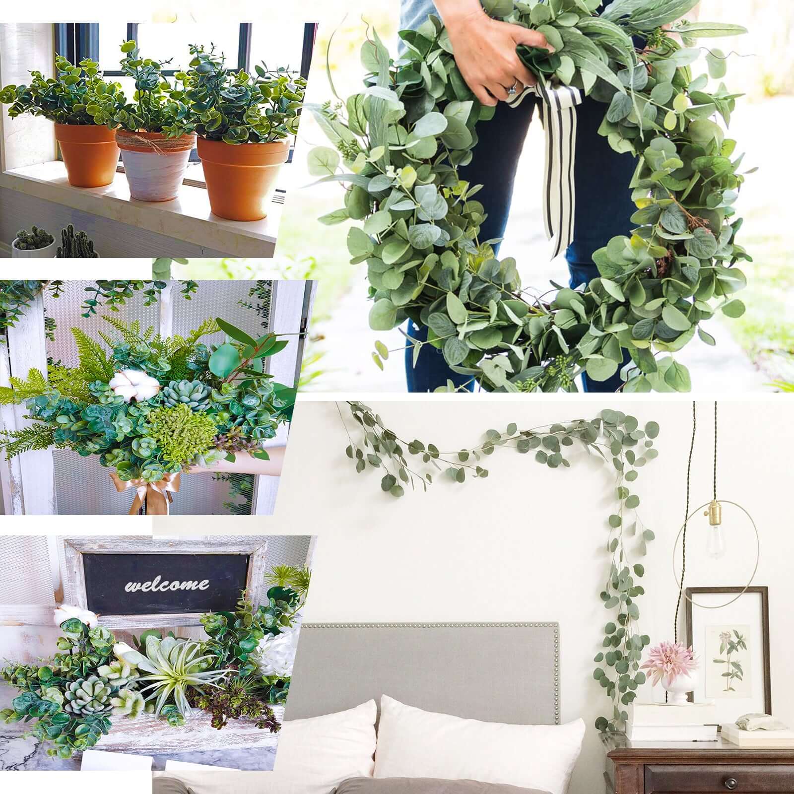 2 Bushes 19" Frosted Green Artificial Eucalyptus Branch Bouquet Plants