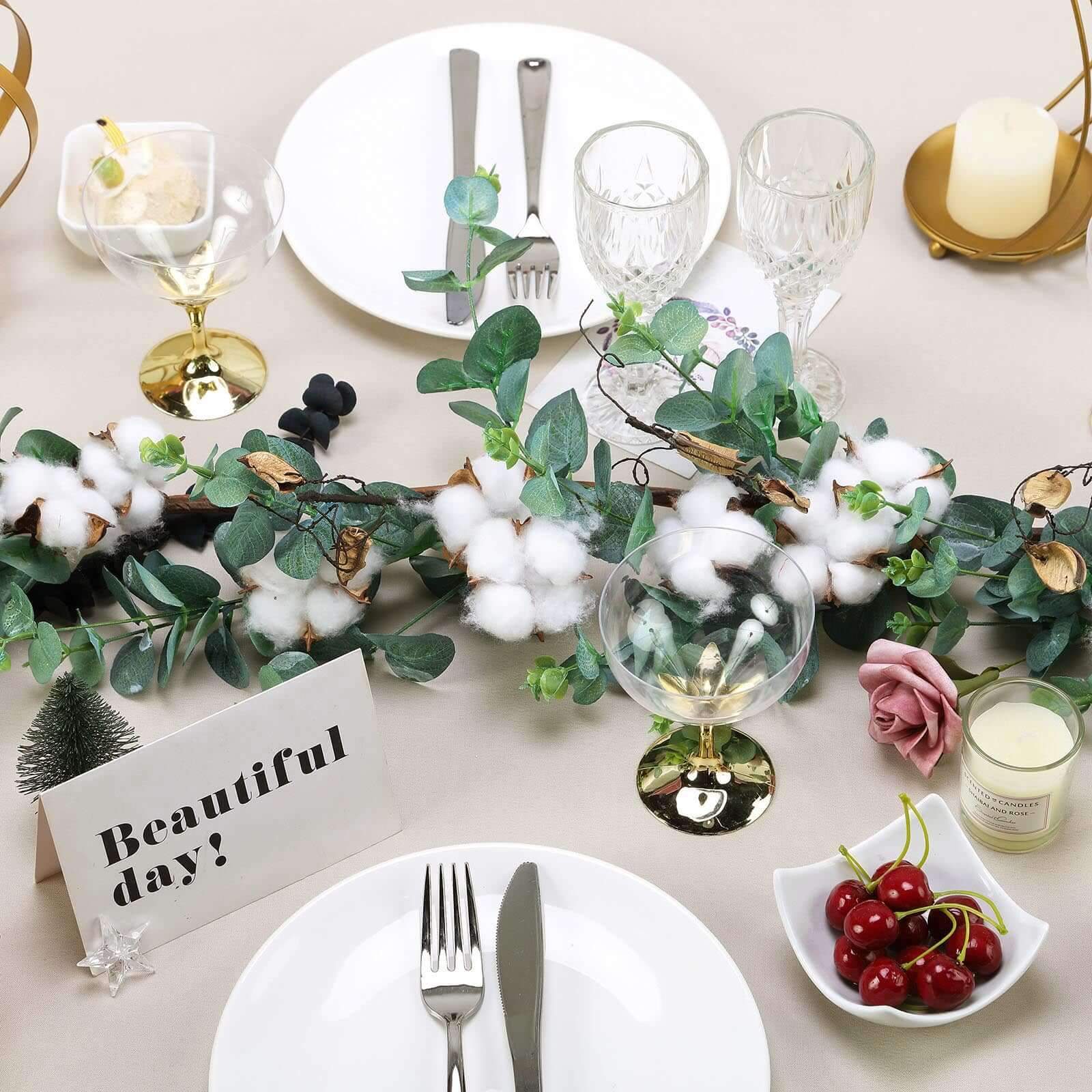 5ft Green Artificial Eucalyptus Leaf, White Cotton Ball Garland Vine