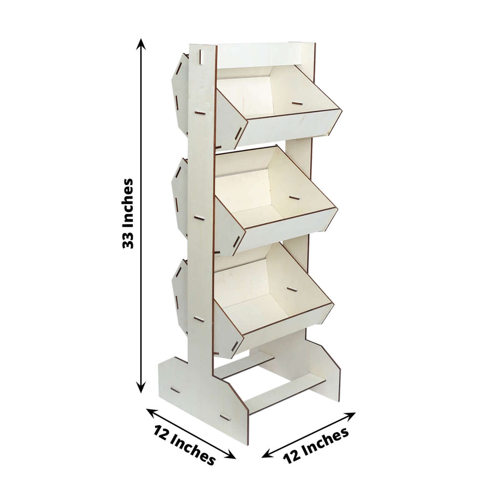 3-Tier Wooden Display Rack Basket Floor Standing Design Natural - Rustic Tabletop Cupcake Dessert Shelf Holder 33"