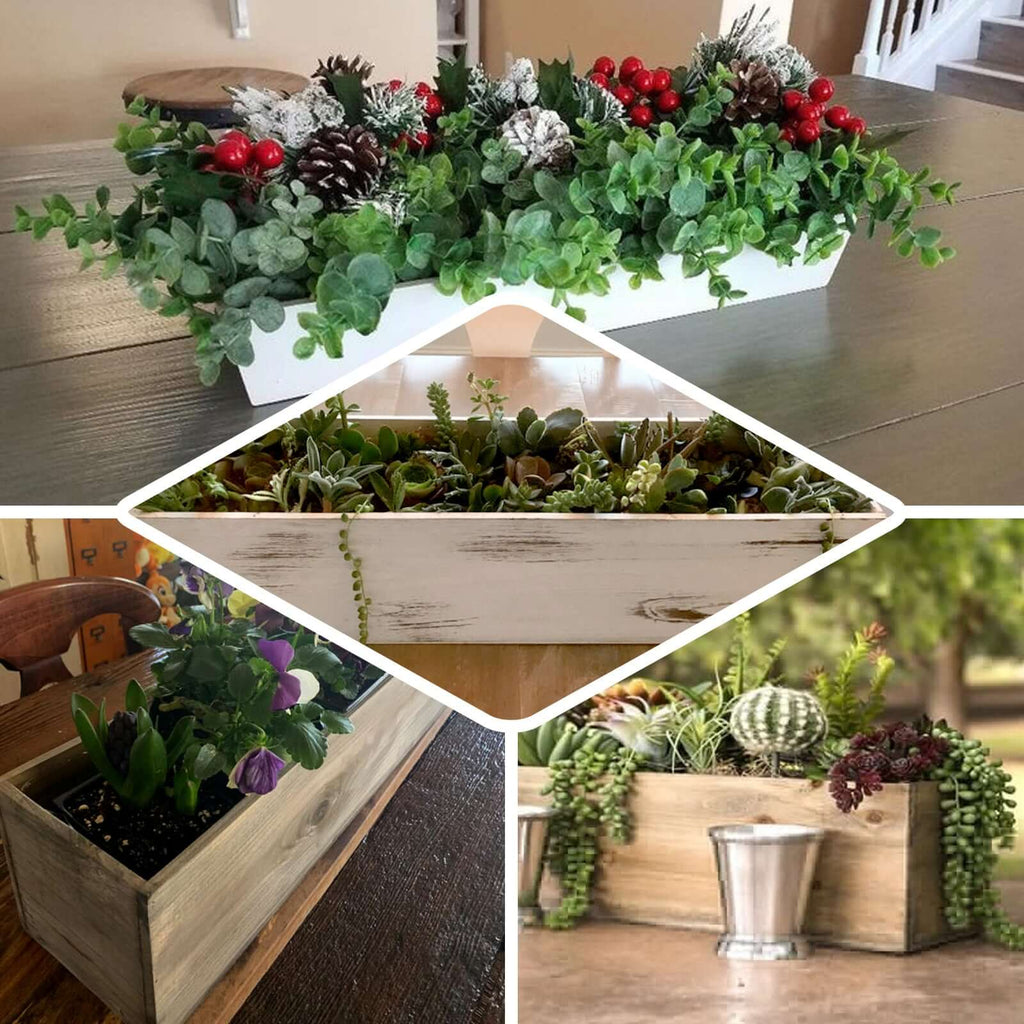 Natural Wood Planter Rectangular Box 24"x6" - Natural Decor with Removable Plastic Liner for Tables - Bell Racket Store