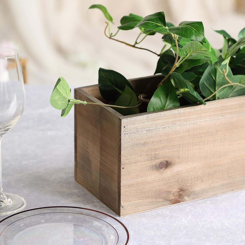 Natural Wood Planter Rectangular Box 24"x6" - Natural Decor with Removable Plastic Liner for Tables - Bell Racket Store