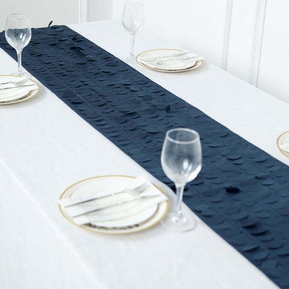 Taffeta Fabric 12"x108" Table Runner Navy Blue - 3D Leaf Petal Design