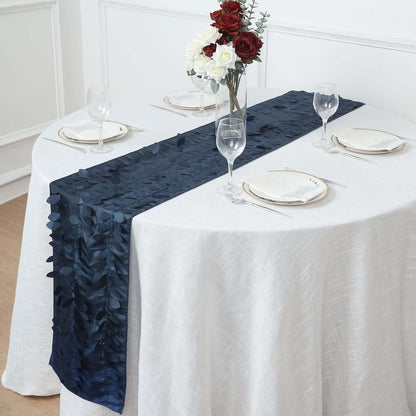 Taffeta Fabric 12"x108" Table Runner Navy Blue - 3D Leaf Petal Design