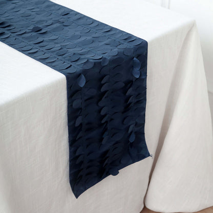 Taffeta Fabric 12"x108" Table Runner Navy Blue - 3D Leaf Petal Design