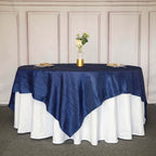 Taffeta 90"x90" Table Overlay Square Tablecloth Navy Blue - Accordion Crinkle Table Cover