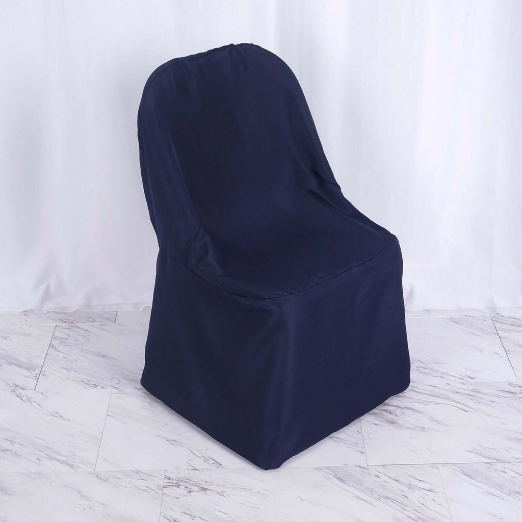Polyester Slip On Folding Chair Covers Navy Blue - Stain-Resistant Reusable Durable Fabric