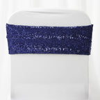 5 Pack Sequin Spandex Chair Sashes Navy Blue - Stretch Chair Bands 6"x15"