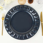 6-Pack Plastic Round Charger Plates 13" in Navy Blue with Bejeweled Rim, Luxe Decorative Dinner Party Charger Tableware
