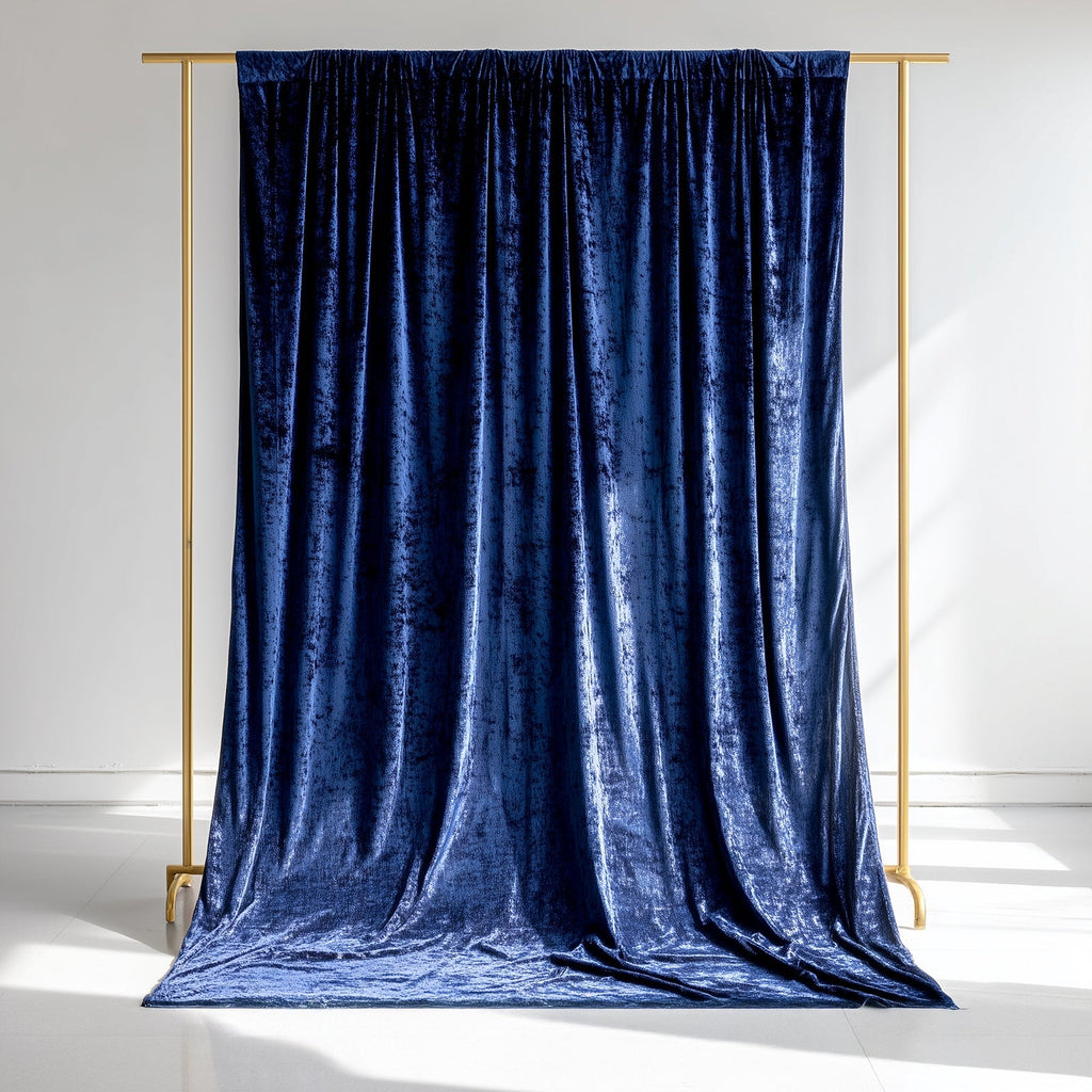 Navy Blue Crushed Velvet Backdrop Curtain â€“ 5ft x 12ft Event Drape with Rod Pocket, Privacy Panel for Photo Booths & Events - Bell Racket Store