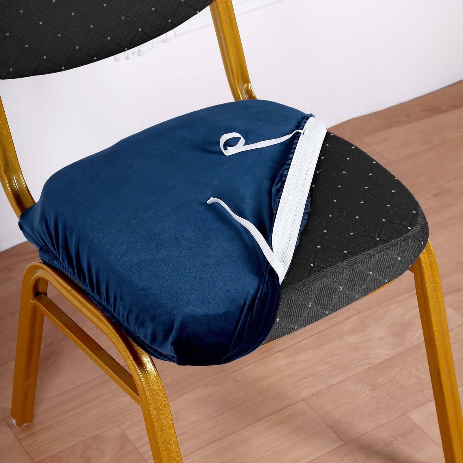 Velvet Chair Cushion Protector Stretch with Tie for Dining Chairs Navy Blue - Durable Cover for Formal Gatherings