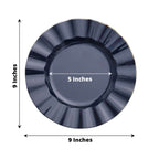 10-Pack Plastic 9" Round Dinner Plates in Navy Blue Ruffled Rim with Gold Edging - Sturdy Disposable Dinnerware