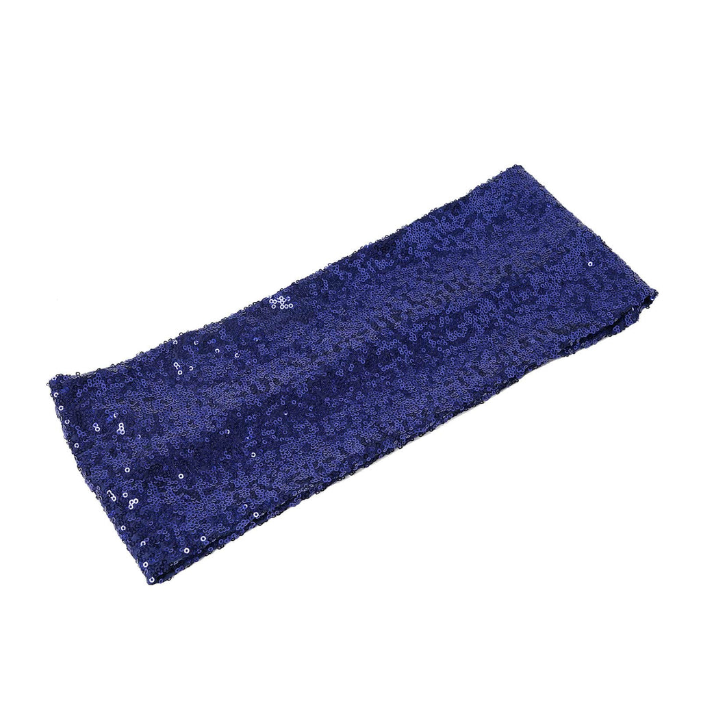 5 Pack Sequin Spandex Chair Sashes Navy Blue - Stretch Chair Bands 6"x15"