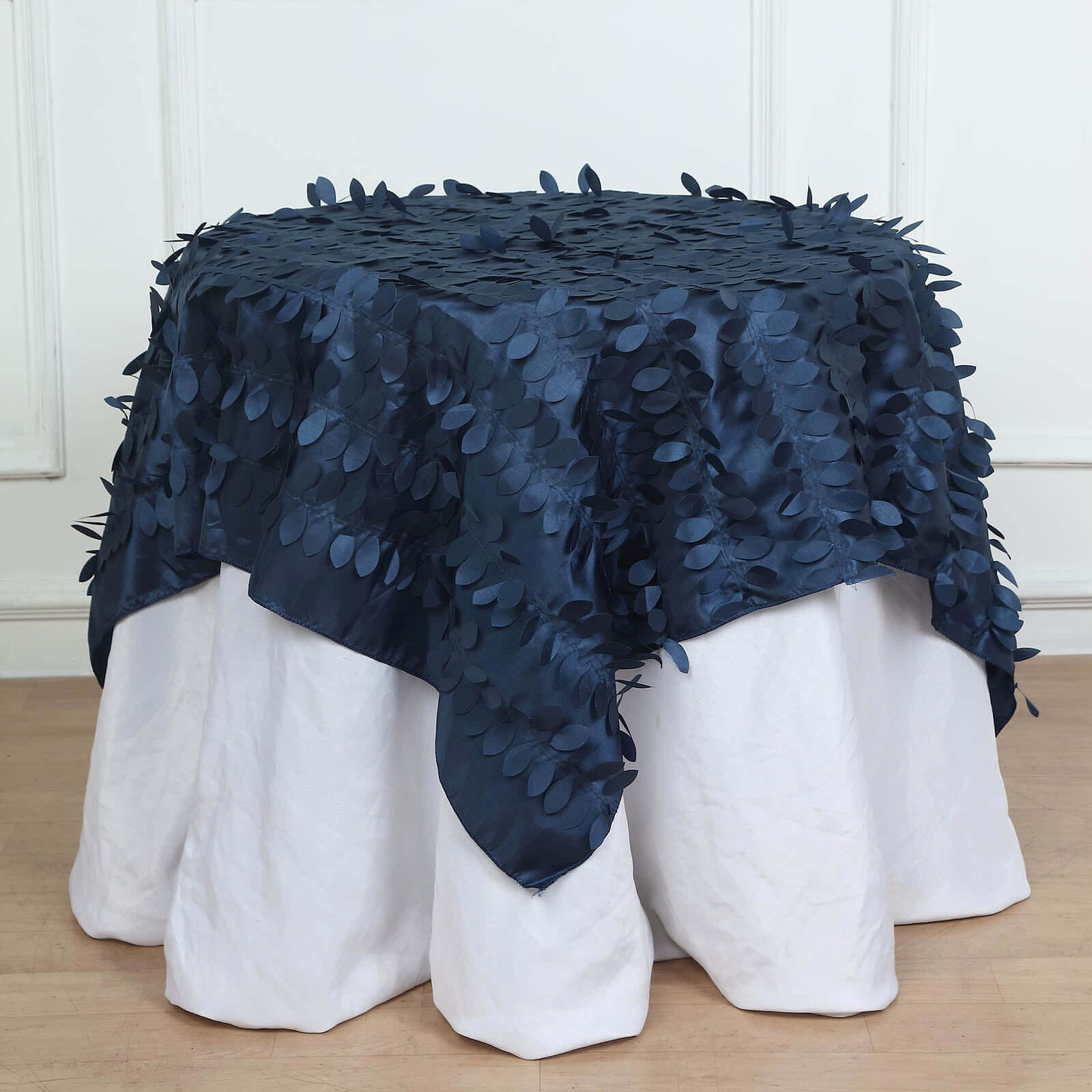 Taffeta 54"x54" Table Overlay Square Tablecloth Navy Blue 3D Leaf Petal Table Cover