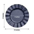 10-Pack Plastic 11" Round Dinner Plates in Navy Blue Ruffled Rim with Gold Edging - Sturdy Disposable Dinnerware