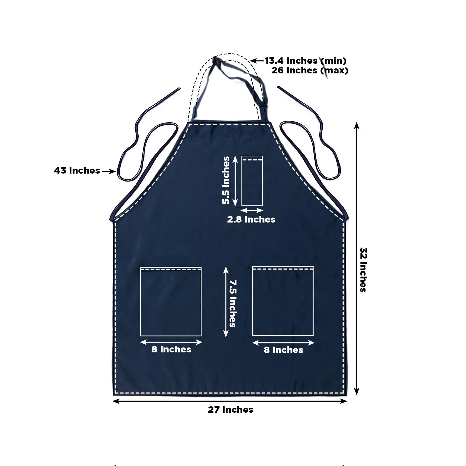 Navy Blue Premium Polyester Cooking Chef Apron with Adjustable Neck and Long Ties, Waterdrop Resistant 2 Pockets Unisex Kitchen Bib Apron - Bell Racket Store