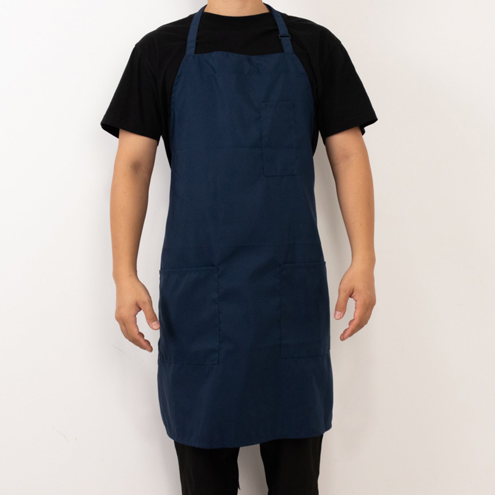 Navy Blue Premium Polyester Cooking Chef Apron with Adjustable Neck and Long Ties, Waterdrop Resistant 2 Pockets Unisex Kitchen Bib Apron - Bell Racket Store