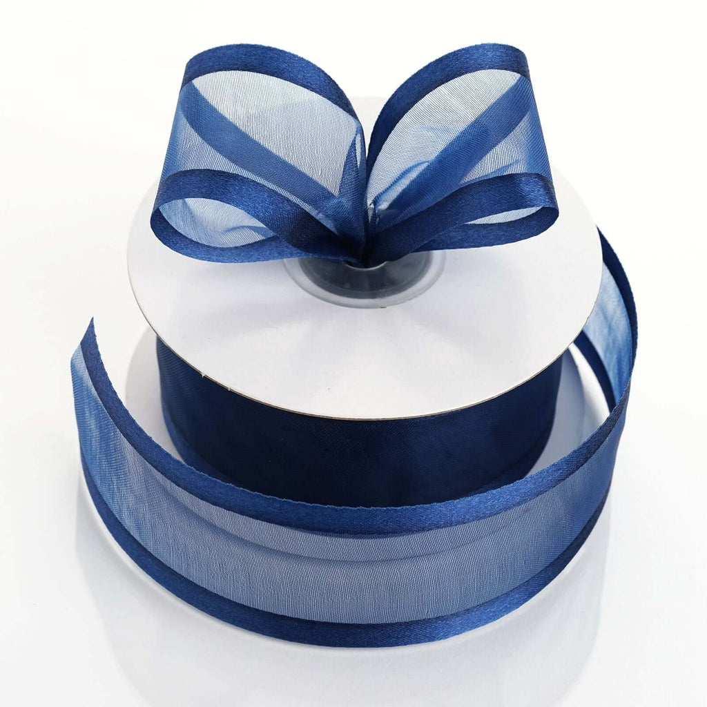 25 Yards 1.5" Navy Blue Sheer Organza Ribbon With Satin Edges