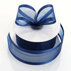 25 Yards 1.5" Navy Blue Sheer Organza Ribbon With Satin Edges