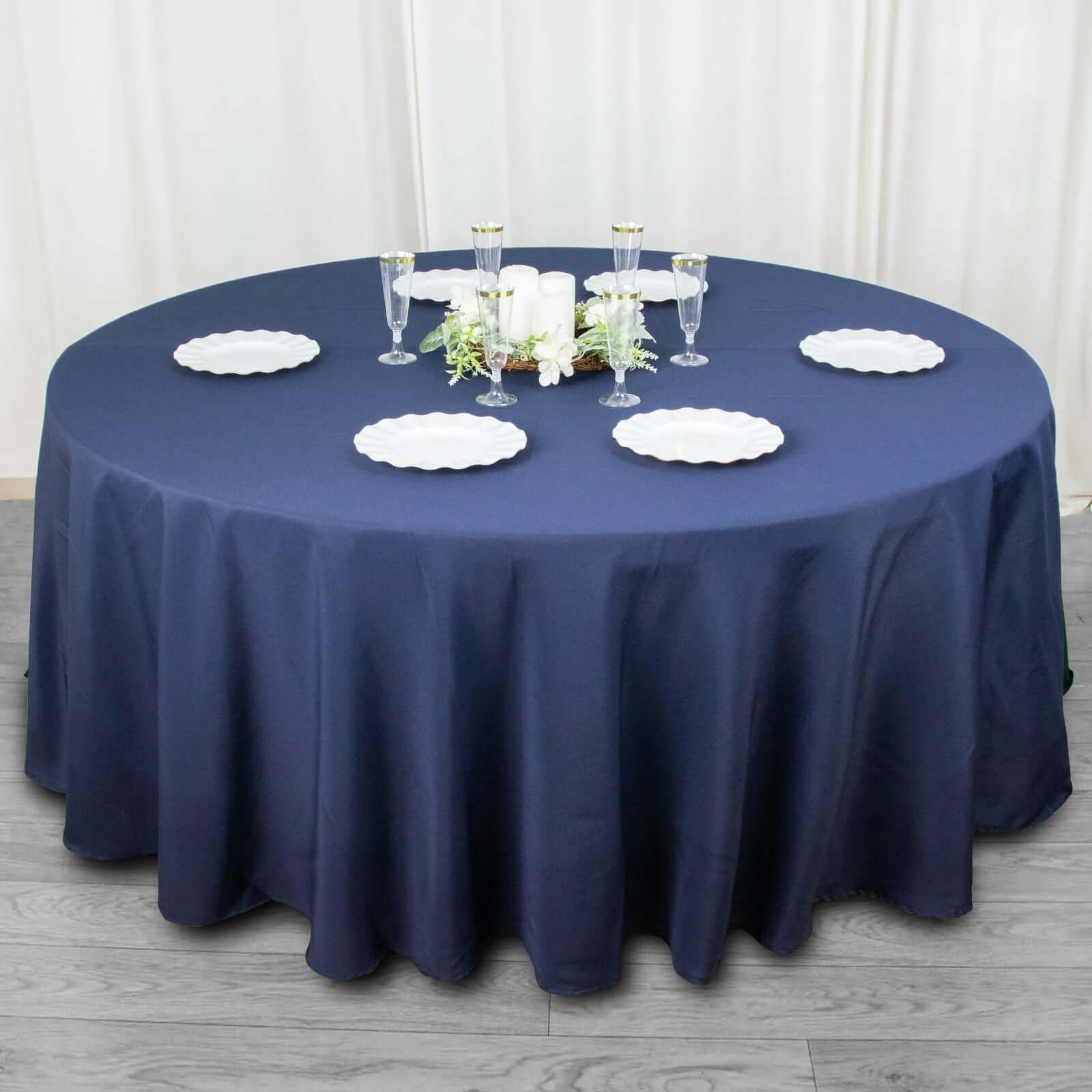 Premium Polyester 108" Round Tablecloth Navy Blue - Wrinkle-Resistant 220GSM Table Cover