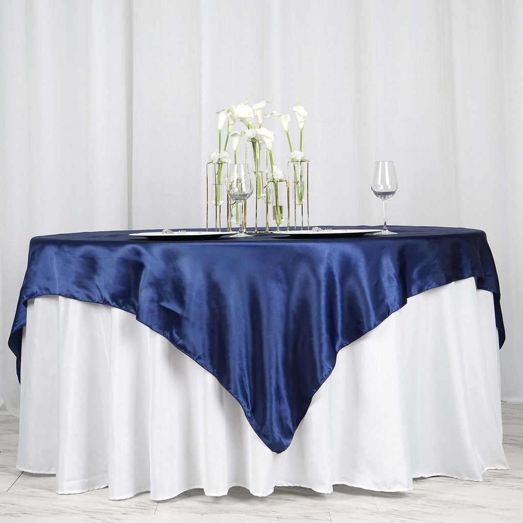 Satin 72"x72" Table Overlay Square Tablecloth Navy Blue - Smooth Finish Table Cover