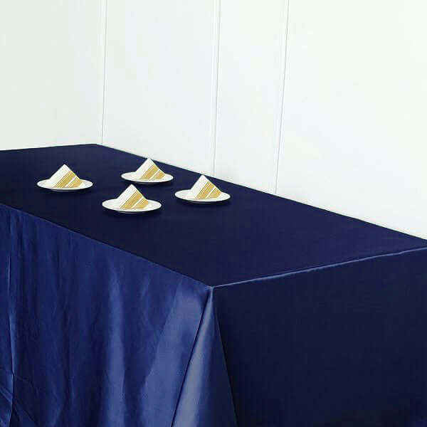 Satin Rectangular 90"x156" Tablecloth Navy Blue - Seamless Table Cover