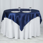Satin 60"x60" Table Overlay Square Tablecloth Navy Blue - Smooth Silky Touch Table Cover